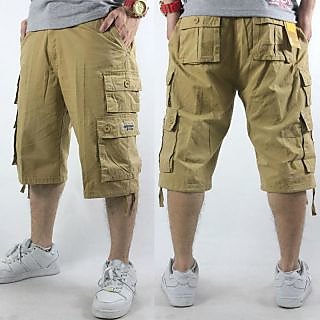 Plus Size Zip Pocket Detail Tie Cuff Capri Pants  Khaki