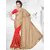 Suchi Fashion Red and Beige with Golden Embroidery, Self Booti, Diamond Work and Border Work Satin Chiffon and Chiffon Party Wear Saree