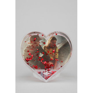 Unique Heart Shaped Snow Globe With Red Heart Glitter Photo Frame