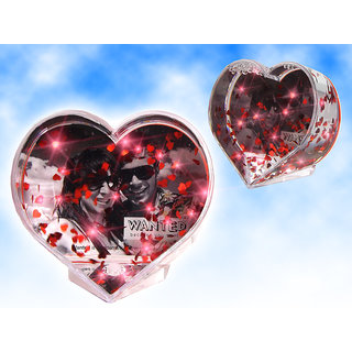 Unique Heart Shaped Snow Globe With Red Heart Glitter Photo Frame