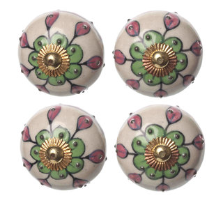 ClayArt Round Floral Hand painted Ceramic Cabinet/Draw Knob