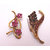 Pair Of Gold Plated Red  Pink Stone Studded Designer Brooches / Saree Pins