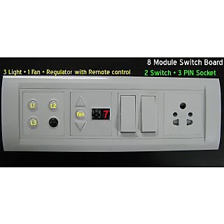 8 Module Switch Board with Remote : 3Lights & 1Fan + Remote + 2 Switch ...