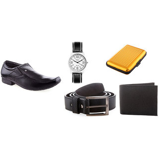 Combo of Red Point Shoes, Rodeo Watch, Belt, Wallet Aluminium Wallet