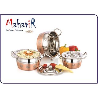 Mahavir Butterfly Design Copper Cook & Serve Cookware Set (3 Pcs)