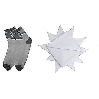 Combo - 1 Pair Ankle Socks  1 White Handkerchief