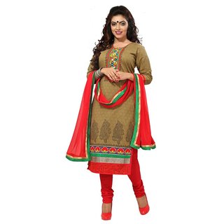 Buy HARRA Olive daman work Dress Material with four side border