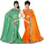 Sukuma Green & Orange Viscose Plain Saree With Blouse