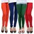 Pack of 4 Lycra Cotton Leggings - Orange/Blue/Green/Red