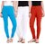 Combo - 3 Cotton Lycra Leggings - Turquoise/White/Red