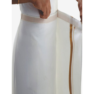 PRAKASAM COTTON Singolo colore arancione con bordo Jari Welcro Pocket Dhoti, arancione, 40