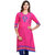 Mytri Pink Dobby A-Line Embroidered Long Kurta