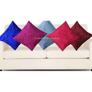 Handloomdaddy Multi Color Rose Design Cushion Cover(5 Pcs Set)13