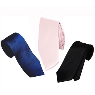 Ws Deal Men Plain Navy Blue Pink And Black Narrow Tie Microfibre (Pack Of Three)