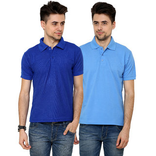 Grand Bear Men'S Sky Blue & Blue Polo Neck T-Shirt (Pack Of 2)