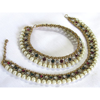 Golden and Pearl Multi Color Anklet