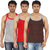 Arkatic Mens Premium Innerwear Coffee Brown/Red/Grey MelangeGYM Vest (Pack of 3)