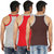 Arkatic Mens Premium Innerwear Coffee Brown/Red/Grey MelangeGYM Vest (Pack of 3)