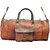 CraftWorld Genuine Leather 24 Inches Round Travel Duffle Bag Dark Tan