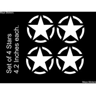 Set of 4 high quality white military star sticker