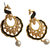 Kriaa Black Austrian Stone Peacock Pearl Drop Gold Finish Earrings - 1306309