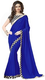 Bhuwal Fashion Blue Georgette Embroidered Saree With Blouse