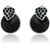 Mahi Made With Swarovski Elements Rhodium Plated Black Stud Earrings For Wo 