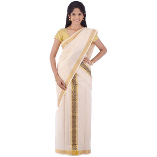 Buy Fashionkiosks Kerala Pure Cotton Kasavu Handloom Simply Jari with  Coffee Brown Lace Design Settu Mundu with Blouse Online @ ₹359 from  ShopClues