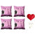 meSleep Pink Valentine Couple Cushion Cover (16x16) - Set of 4 With Free Heart Shaped Filled Cushion and Pendant Set