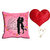 meSleep Valentine Couple Cushion Cover (16x16) With Free Heart Shaped Filled Cushion and Pendant Set