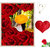 meSleep Multi Color Valentine Couple Canvas (14x18) With Free Heart Shaped Filled Cushion and Artificial Rose and Pendant Set