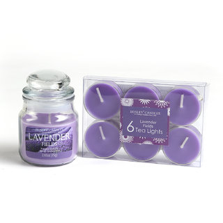 Hosley Lavender Fields Highly Fragranced Jar Candle With Pack Of 6 Scented Tealights