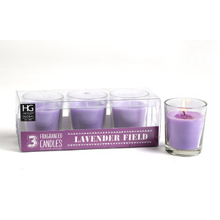 Set Of 3 Hosley Highly Fragranced Lavender Fields Filled Glass Candles