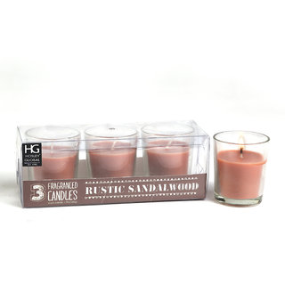 Set Of 3 Hosley Highly Fragranced Rustic Sandalwood Filled Glass Candles