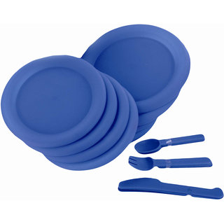 16 Pc Round Picnic Set- 4 - Plates, Spoons, Knifes, Forks_P8P1
