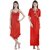 Fashion Zilla Red Satin Designer Floral Nighty With Gown Set