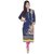 Blue Long Kurtis For Women Printed Abstract 3/4 Sleeves Cotton
