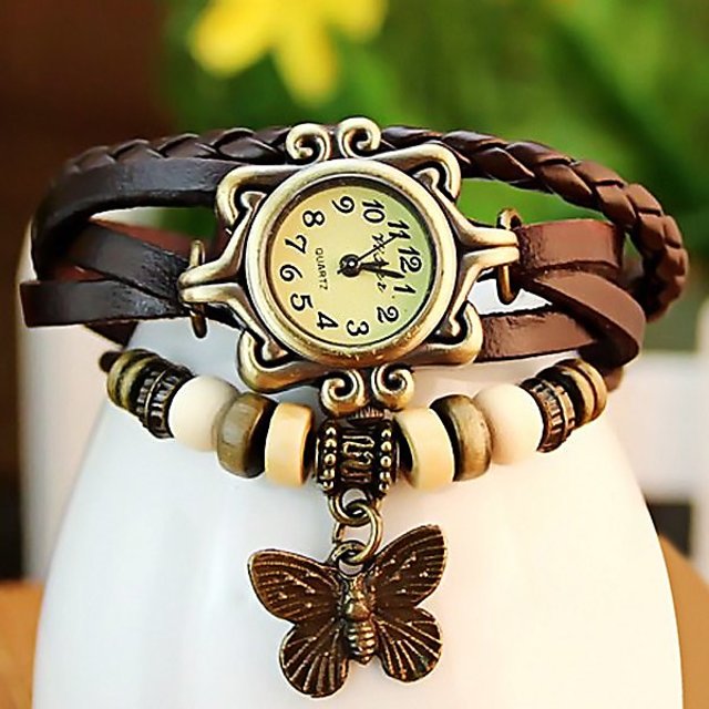 Online Women Genuine Leather Vintage Bracelet Watch black Prices   Shopclues India