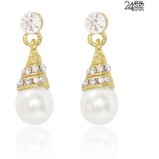 Pearl Drop Golden Earring By 24Karats
