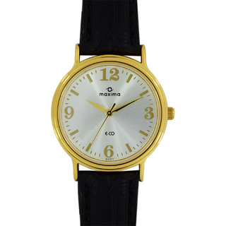 Maxima Round Dial Black Leather Strap Women Quartz Watch
