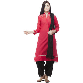 Buy Pistaa womens Cotton Red Kurta and Black Punjabi Full patiala ...