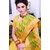 Yellow cotton supernet saree with blouse piece by Rupdarshi