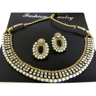 Antic white stone pearl necklace set