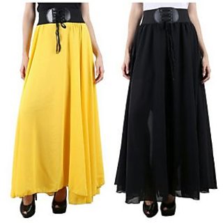 Raabta yellow  Black Long skirt with Belt set of two