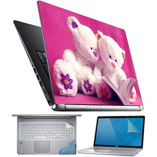 FineArts Reading Teddy 4 in 1 Laptop Skin Pack with Screen Guard, Key Protector and Palmrest Skin