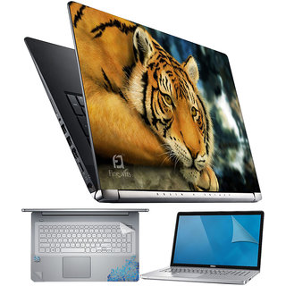 FineArts Watching Tiger 4 in 1 Laptop Skin Pack with Screen Guard, Key Protector and Palmrest Skin