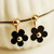 2016 Fashion Elegant Gold Ball Black Plum Flower Double Sides Dangle Earrings