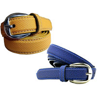 Wholesome Deal womens yellow and royal blue colour non leather pin buckle belt with 1 inches (Pack of Two)