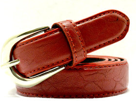 Wholesome Deal womens red colour non Leatherite pin buckle belt with 1 inches