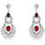 Donna Fashion Red Twin Circles Rhodium Plated Dangler Earrings with Crystals for Women ER30090R